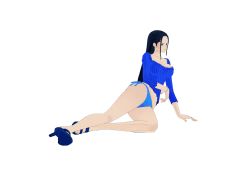 Rule 34 | 1girl, 3d, bikini, black hair, blue eyes, breasts, female focus, full body, legs, lying, nico robin, one piece, solo, swimsuit, transparent background, xnalara