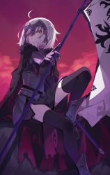 Rule 34 | 1girl, ahoge, armor, armored boots, black thighhighs, blonde hair, boots, capelet, cloak, fate (series), gauntlets, headpiece, highres, jeanne d&#039;arc (fate), jeanne d&#039;arc alter (avenger) (fate), jeanne d&#039;arc alter (fate), polearm, sakino saku, short hair, solo, thighhighs, thighs, weapon, yellow eyes