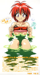 Rule 34 | 1990s (style), 1girl, bathing, collarbone, highres, nipples, non-web source, nude, official art, parfait (lamune), pq (lamune), red eyes, red hair, retro artstyle, shiny skin, short hair, smile, vs knight lamune &amp; 40 fresh, water