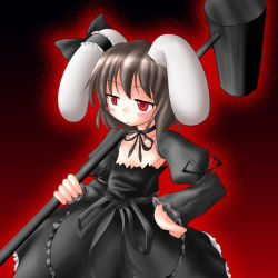 Rule 34 | 1girl, animal ears, female focus, gradient background, hammer, inaba tewi, rabbit ears, solo, standing, touhou