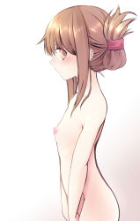 Rule 34 | 10s, 1girl, bad id, bad pixiv id, breasts, brown hair, folded ponytail, from side, inazuma (kancolle), kantai collection, nekobaka, nipples, nude, profile, short hair, small breasts, solo