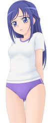 Rule 34 | 1girl, animated, arms behind back, blue eyes, blue hair, blush, breasts, buruma, cameltoe, cleft of venus, clothes pull, cowboy shot, dokidoki! precure, embarrassed, eyelashes, gluteal fold, gym shirt, gym uniform, highres, hishikawa rikka, long hair, medium breasts, miracle!, navel, nipples, no bra, nude, open mouth, parted lips, precure, pussy, resized, see-through, shirt, shirt pull, simple background, slideshow, solo, standing, sweat, thigh gap, third-party edit, topless, uncensored, undressing, white background