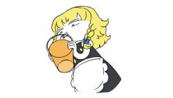 Rule 34 | 1girl, animated, animated gif, apron, blonde hair, blue eyes, braid, chibi, cup, drink, drinking, drinking glass, drinking straw, from below, holding, holding cup, holding drinking glass, juice, kirisame marisa, looking down, manamanami, no headwear, orange juice, puffy short sleeves, puffy sleeves, short sleeves, side braid, single braid, solo, standing, touhou, upper body, waist apron