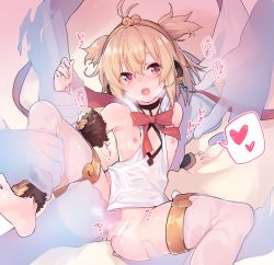Rule 34 | 1girl, :d, andira (granblue fantasy), animal ears, bare shoulders, barefoot, blonde hair, blush, breasts, clothing aside, commentary request, erune, eyes visible through hair, granblue fantasy, hair between eyes, hairband, heart, heart-shaped pupils, leotard, leotard aside, looking at viewer, monkey ears, nipples, open mouth, pink eyes, pussy, sawayaka samehada, see-through, small breasts, smile, solo, spoken heart, spread legs, symbol-shaped pupils, thighhighs, two side up, white leotard