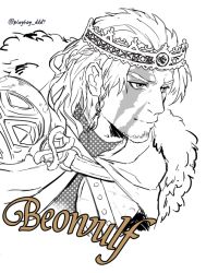 Rule 34 | 1boy, alternate costume, alternate design, alternate hairstyle, beowulf (fate), blonde hair, crown, cup, facial hair, fate/grand order, fate (series), goatee, greyscale, male focus, manly, medium hair, monochrome, muscular, nipples, scar, solo, tattoo, topless male, upper body, yamanome