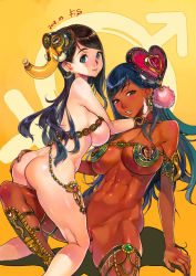 Rule 34 | 2girls, abs, arched back, ass, ass grab, bad id, bad pixiv id, between legs, black hair, blue eyes, blush, bottomless, bracelet, breasts, cleavage, convenient censoring, dark-skinned female, dark skin, dated, f.s., from behind, grabbing another&#039;s ass, gradient hair, green eyes, green hair, groping, highres, jewelry, large breasts, lips, long hair, looking at viewer, looking back, luna luna (queen&#039;s blade), multicolored hair, multiple girls, multiple persona, nail polish, navel, nude, pale skin, parted lips, queen&#039;s blade, queen&#039;s blade rebellion, selfcest, shiny skin, sideboob, signature, spread legs, tan, underboob, yuri