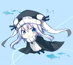 Rule 34 | 10s, 1girl, abyssal ship, blue eyes, chibi, eyes visible through hair, hat, kantai collection, long hair, pale skin, personification, silver hair, solo, tosura-ayato, wo-class aircraft carrier