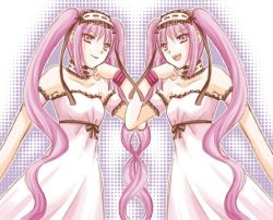 Rule 34 | 00s, 2girls, :d, choker, dress, euryale (fate), fate/hollow ataraxia, fate/stay night, fate (series), hairband, long hair, multiple girls, open mouth, pink eyes, pink hair, purple eyes, purple hair, siblings, sisters, smile, stheno (fate), teeth, twins, twintails, very long hair