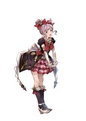 Rule 34 | 10s, 1girl, black legwear, brown eyes, elbow gloves, frilled skirt, frills, full body, gloves, granblue fantasy, hair bun, hair ornament, looking at viewer, minaba hideo, open mouth, puffy sleeves, purple hair, ribbon, shoes, simple background, single hair bun, skirt, smile, solo, standing, transparent background, white background