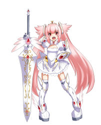 Rule 34 | 1girl, highres, huge weapon, lapia (m@sa), lapia altrias blanc chevalier, long hair, m@sa, open mouth, original, pink eyes, pink hair, pixiv robot wars gaia, princess, simple background, skirt, solo, thighhighs, twintails, very long hair, weapon, white background