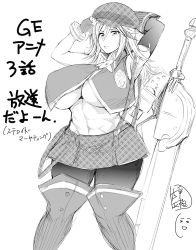 Rule 34 | 10s, 1girl, adjusting clothes, adjusting headwear, alisa ilinichina amiella, armpits, asymmetrical armwear, asymmetrical gloves, boots, breasts, curvy, facing viewer, feet out of frame, fingerless gloves, gloves, god eater, greyscale, hat, huge breasts, huge weapon, long hair, looking at viewer, microskirt, midriff, mismatched armwear, mismatched gloves, monochrome, muscular, muscular female, navel, no bra, pantyhose, plaid, plaid headwear, plaid skirt, simple background, sketch, skirt, solo, standing, suspender skirt, suspenders, taihei tengoku, thigh boots, thighhighs, toned, translation request, underboob, vest, weapon, white background, wide hips