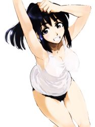 Rule 34 | 00s, 1girl, armpits, arms up, cosaten, face, grin, ponytail, school rumble, smile, solo, suou mikoto (school rumble), thigh gap
