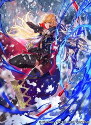 Rule 34 | 1girl, armor, arrow (projectile), blonde hair, boots, bow (weapon), cape, clarisse (fire emblem), closed mouth, company connection, copyright name, elbow gloves, fingerless gloves, fingernails, fire emblem, fire emblem: new mystery of the emblem, fire emblem cipher, gloves, holding, holding bow (weapon), holding weapon, leg up, long hair, looking at viewer, mayo (becky2006), miniskirt, nintendo, official art, quiver, simple background, skirt, sleeveless, thigh boots, thighhighs, weapon, zettai ryouiki