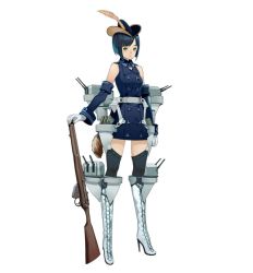 Rule 34 | black hat, black thighhighs, boots, cross-laced footwear, full body, hat, hat feather, high heel boots, high heels, hms ark royal (91), lace-up boots, official art, parted bangs, salmon88, simple background, solo, standing, tagme, thighhighs, victory belles, white background