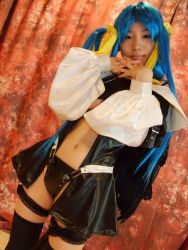 Rule 34 | arc system works, blue hair, boots, breasts, cosplay, dizzy (guilty gear), guilty gear, kabura hitori (model), midriff, photo (medium), thighhighs, twintails, underboob