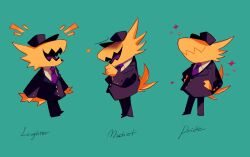 Rule 34 | a hat in time, animal, black headwear, closed mouth, conductor (a hat in time), english text, nasubeen, necktie, no eyes, open mouth, purple necktie, surprised, tail, tuxedo