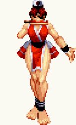 Rule 34 | amputee, anklet, barefoot, brown hair, eyepatch, fatal fury, jewelry, lowres, pixel art, shiranui mai