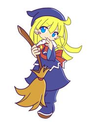 Rule 34 | 1girl, bad id, bad pixiv id, blonde hair, blue dress, blue eyes, blue footwear, boots, broom, dress, full body, hat, long hair, madou monogatari, official style, pippikumin, puyopuyo, puyopuyo fever, shawl, smile, solo, transparent background, white background, witch (puyopuyo)