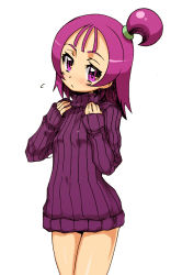 Rule 34 | 1girl, child, ojamajo doremi, purple eyes, purple hair, segawa onpu, sentarou, side ponytail, simple background, sweater