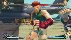 Rule 34 | 1boy, 1girl, 3d, animated, animated gif, ass, bare shoulders, beret, blonde hair, boots, braid, cammy white, capcom, cody travers, defeat, fighting, final fight, fingerless gloves, gloves, hat, jumping, legs, leotard, muscular, street fighter, street fighter iv (series), thong, thong leotard, twin braids, violence