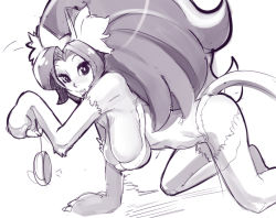 Rule 34 | 1girl, all fours, animal ears, animal hands, big hair, breasts, cat ears, cat girl, cat tail, felicia (vampire), female focus, hanging breasts, large breasts, long hair, monochrome, mouse (computer), sho-n-d, solo, tail, vampire (game), white background