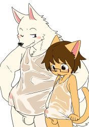 Rule 34 | 2boys, age difference, bottomless, bulge, erection, erection under clothes, furry, furry male, male focus, manmosu marimo, multiple boys, original, penis, size difference, tagme, wet