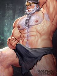 Rule 34 | abs, absurdres, arm behind head, armpit hair, bara, beard, blush, braid, braided beard, bulge, crown, elden ring, erection, erection under clothes, facial hair, feet out of frame, forest, full beard, godfrey first elden lord, hairy, highres, large pectorals, loincloth, long beard, male focus, mature male, muscular, muscular male, nature, navel, nipple hair, nipples, old, old man, pectorals, strongman waist, thick beard, thick chest hair, thick eyebrows, thick leg hair, thick navel hair, thick thighs, thighs, topless male, very hairy, waiwai mura, white hair, wrinkled skin, yellow eyes