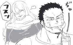 Rule 34 | 1boy, 1girl, age difference, artist request, brother and sister, charlotte katakuri, charlotte smoothie, drinking, drinking straw, fangs, hair over one eye, highres, one piece, siblings, smile