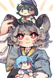 Rule 34 | 1girl, animal ears, arm up, blush, character doll, closed mouth, grey hair, highres, holding, holding stuffed toy, long sleeves, mame komari, mouse ears, mouse girl, murasa minamitsu, nazrin, one-hour drawing challenge, red eyes, short hair, sketch, smile, solo, stuffed toy, tatara kogasa, thick eyebrows, touhou, upper body