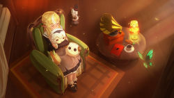 Rule 34 | 1girl, blonde hair, blush, book, bug, butterfly, carpet, carrot, chair, closed eyes, commentary request, cup, dark-skinned female, dark skin, elf, hair between eyes, haow, highres, holding, holding stuffed toy, hololive, indoors, insect, kintsuba (shiranui flare), lamp, light rays, long sleeves, oruyanke (shirakami fubuki), pointy ears, shiranui flare, shiranui flare (street), sidelocks, sitting, stuffed toy, table, teacup, virtual youtuber, wooden floor