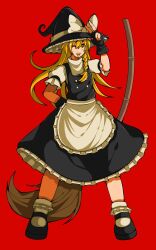 Rule 34 | 1girl, 1jumangoku, apron, black footwear, black gloves, black headwear, black skirt, black vest, blonde hair, bow, braid, broom, buttons, commentary request, fingerless gloves, frilled apron, frilled hat, frilled skirt, frilled sleeves, frilled socks, frills, full body, gloves, hand on own head, hand on own hip, hat, hat bow, highres, kirisame marisa, long hair, mary janes, medium skirt, one eye closed, open mouth, puffy short sleeves, puffy sleeves, red background, shirt, shoes, short sleeves, single braid, skirt, skirt set, smile, socks, teeth, touhou, turtleneck, upper teeth only, v-shaped eyebrows, vest, waist apron, white apron, white bow, white shirt, white socks, witch hat, yellow eyes