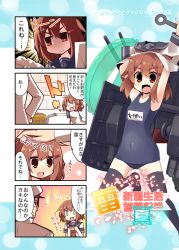 Rule 34 | &gt;:d, 0 0, 10s, 1boy, 1girl, :d, admiral (kancolle), alternate costume, blush, brown hair, covered navel, fang, hair ornament, hairclip, headpat, ikazuchi (kancolle), innertube, kantai collection, machinery, nanateru, open mouth, school swimsuit, school uniform, serafuku, short hair, smile, swim ring, swimsuit, swimsuit under clothes, thighhighs, translation request, v-shaped eyebrows
