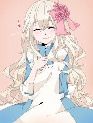 Rule 34 | 1girl, ^ ^, bad id, bad pixiv id, blush, character name, closed eyes, dress, closed eyes, flower, hair ornament, hanasato (okashino), heart, highres, holding, jewelry, kagerou project, key, kozakura marry, light brown hair, long hair, looking at viewer, pendant, smile, solo, vocaloid, wavy hair