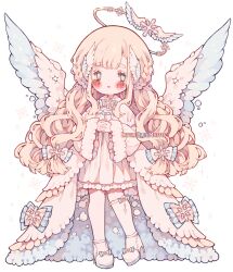 Rule 34 | 1girl, angel, angel wings, artist name, asymmetrical legwear, blonde hair, blue eyes, blush, blush stickers, bow, bow legwear, bowtie, braid, chibi, commentary, dress, english commentary, eyelashes, feathered wings, footwear bow, french braid, frilled bow, frilled bowtie, frilled dress, frilled thighhighs, frills, fur-trimmed sleeves, fur trim, hair bow, hair ornament, halo, high heels, highres, juliet sleeves, layered clothes, littlebluemuffin, long hair, long sleeves, looking ahead, open mouth, original, own hands clasped, own hands together, painttool sai (medium), puffy sleeves, robe, short dress, single thighhigh, smile, snow, snowflake brooch, snowflake hair ornament, sparkle, thighhighs, transparent background, watermark, wavy hair, white bow, white bowtie, white dress, white footwear, white robe, white thighhighs, white wings, wide sleeves, wing hair ornament, wings
