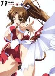 Rule 34 | 1girl, breasts, brown eyes, brown hair, hand fan, fatal fury, folding fan, highres, izumi mahiru, large breasts, legs, long hair, open mouth, pelvic curtain, ponytail, queen&#039;s blade, queen&#039;s gate, revealing clothes, shiranui mai, snk, solo, the king of fighters, thighs, very long hair