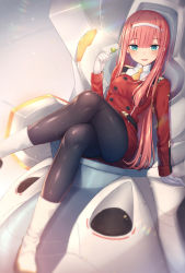 Rule 34 | 10s, 1girl, :d, arm at side, bad id, bad pixiv id, black pantyhose, blue eyes, blunt bangs, blush, boots, candy, darling in the franxx, dress, feet out of frame, food, gloves, gradient background, grey background, hairband, holding, holding food, horns, kawami nami, knee boots, lens flare, light particles, lollipop, long hair, long sleeves, looking at viewer, mecha, military, military uniform, open mouth, pantyhose, red dress, robot, shiny clothes, sitting, smile, solo, straight hair, tsurime, uniform, very long hair, white footwear, white gloves, white hairband, zero two (darling in the franxx)