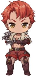 Rule 34 | 1boy, armored gloves, atelier (series), atelier resleriana, atelier ryza, atelier ryza 1, belt, boots, brown eyes, brown footwear, brown gloves, chibi, closed mouth, dark-skinned male, dark skin, full body, fur-trimmed jacket, fur trim, gloves, jacket, knee boots, lent marslink, looking at viewer, male focus, non-web source, official art, open clothes, open jacket, own hands together, pants, red hair, red pants, short hair, simple background, smile, solo, standing