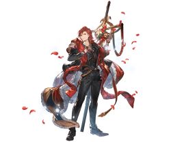 Rule 34 | 1boy, alternate hairstyle, cross, full body, granblue fantasy, looking at viewer, male focus, minaba hideo, official art, percival (granblue fantasy), petals, red eyes, smile, solo, transparent background