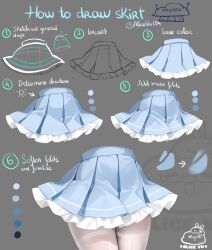 Rule 34 | 1girl, alice vu, artist name, frills, grey background, highres, hip focus, how to, original, pantyhose, pleated skirt, simple background, skirt, white pantyhose