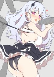 Rule 34 | 1girl, 3boys, after fellatio, aftersex, ass, azur lane, black panties, breasts, commission, crotchless, crotchless panties, cum, cum on clothes, cum string, cumdrip, dido (azur lane), facial, grey background, hairband, large breasts, light purple hair, lolita hairband, long hair, looking at viewer, lying, multiple boys, on side, panties, penis, pink eyes, sideboob, simple background, skeb commission, supershiruco, thighhighs, tongue, tongue out, underwear, white thighhighs