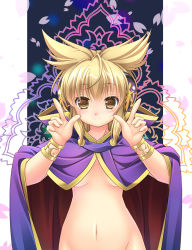 Rule 34 | 1girl, blonde hair, blush, bracelet, breasts, brown eyes, cape, earmuffs, jewelry, looking at viewer, naked cape, nude, short hair, smile, solo, takatsukasa yue, touhou, toyosatomimi no miko, underboob