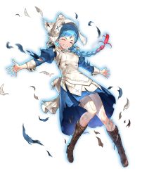 Rule 34 | 1girl, blue dress, blue hair, bonnet, boots, braid, breasts, brown footwear, clenched teeth, closed eyes, dress, female focus, fire emblem, fire emblem fates, fire emblem heroes, full body, gradient hair, highres, knee boots, kousei horiguchi, lilith (fire emblem), long hair, long sleeves, medium breasts, multicolored hair, nintendo, official art, pale skin, pantyhose, parted lips, red hair, single braid, solo, teeth, torn clothes, torn dress, torn pantyhose, transparent background, white pantyhose, wrist cuffs