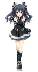 Rule 34 | 10s, 1girl, black gloves, black hair, black ribbon, dress, female focus, gloves, long hair, neptune (series), official art, red eyes, ribbon, solo, tongue, tongue out, twintails, uni (neptunia)