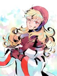 Rule 34 | 1girl, blonde hair, blush, breasts, commentary request, curly hair, dragon quest, dragon quest ii, dress, gloves, hat, hood, kei (desafinado), lips, long hair, long sleeves, looking at viewer, princess, princess of moonbrook, red eyes, robe, solo, white robe