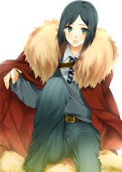 Rule 34 | 1boy, androgynous, bad id, bad pixiv id, black hair, bob cut, cape, fate/stay night, fate/zero, fate (series), green eyes, highres, male focus, necktie, paraparu, parted bangs, short hair, sitting, solo, waver velvet