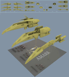 Rule 34 | 3d, 6+others, amarr empire (eve online), ambiguous gender, beam cannon, cannon, commentary, concept art, energy cannon, eve online, frigate (eve online), from above, from behind, from below, from side, grey background, highres, laser cannon, military, military vehicle, multiple others, multiple views, original, pinarci, science fiction, size comparison, spacecraft, t-pose, thrusters, turret, vehicle focus