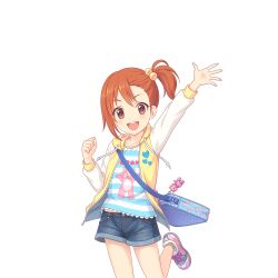 Rule 34 | bag, brown eyes, looking ahead, looking at viewer, medium hair, misogi (princess connect!), misogi (real) (princess connect!), official art, open mouth, orange hair, princess connect!, tachi-e, transparent background, waving