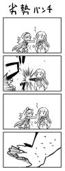 Rule 34 | &gt; &lt;, 2girls, 4koma, bruise, bruise on face, cape, comic, commentary request, corrin (female) (fire emblem), corrin (fire emblem), crossed bandaids, dragon, fire emblem, fire emblem: the blazing blade, fire emblem fates, fire emblem heroes, greyscale, hairband, head bump, highres, injury, long hair, monochrome, multiple girls, ninian, nintendo, own hands together, punching, short sleeves, sidelocks, star (symbol), tenmaru, translation request