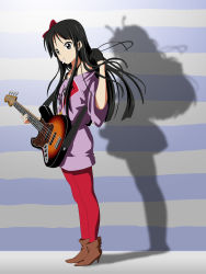 Rule 34 | 1girl, akiyama mio, bass guitar, black eyes, black hair, casual, different shadow, dual persona, guitar, highres, instrument, k-on!, knives (artist), knives (knives777), listen!!, long hair, md5 mismatch, mouth hold, pantyhose, plectrum, resolution mismatch, shadow, solo, source larger