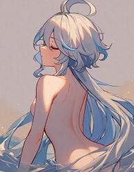 Rule 34 | 1girl, ai-assisted, ass, blue hair, breasts, closed eyes, completely nude, flowerbanquet, furina (genshin impact), genshin impact, hair between eyes, long hair, medium breasts, multicolored hair, nude, solo, white hair